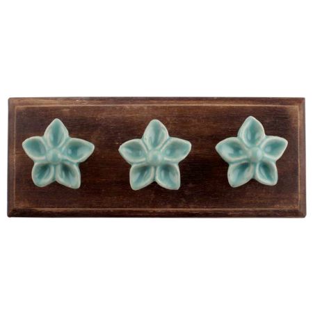 Sea Green Ceramic Flower Wooden Hooks